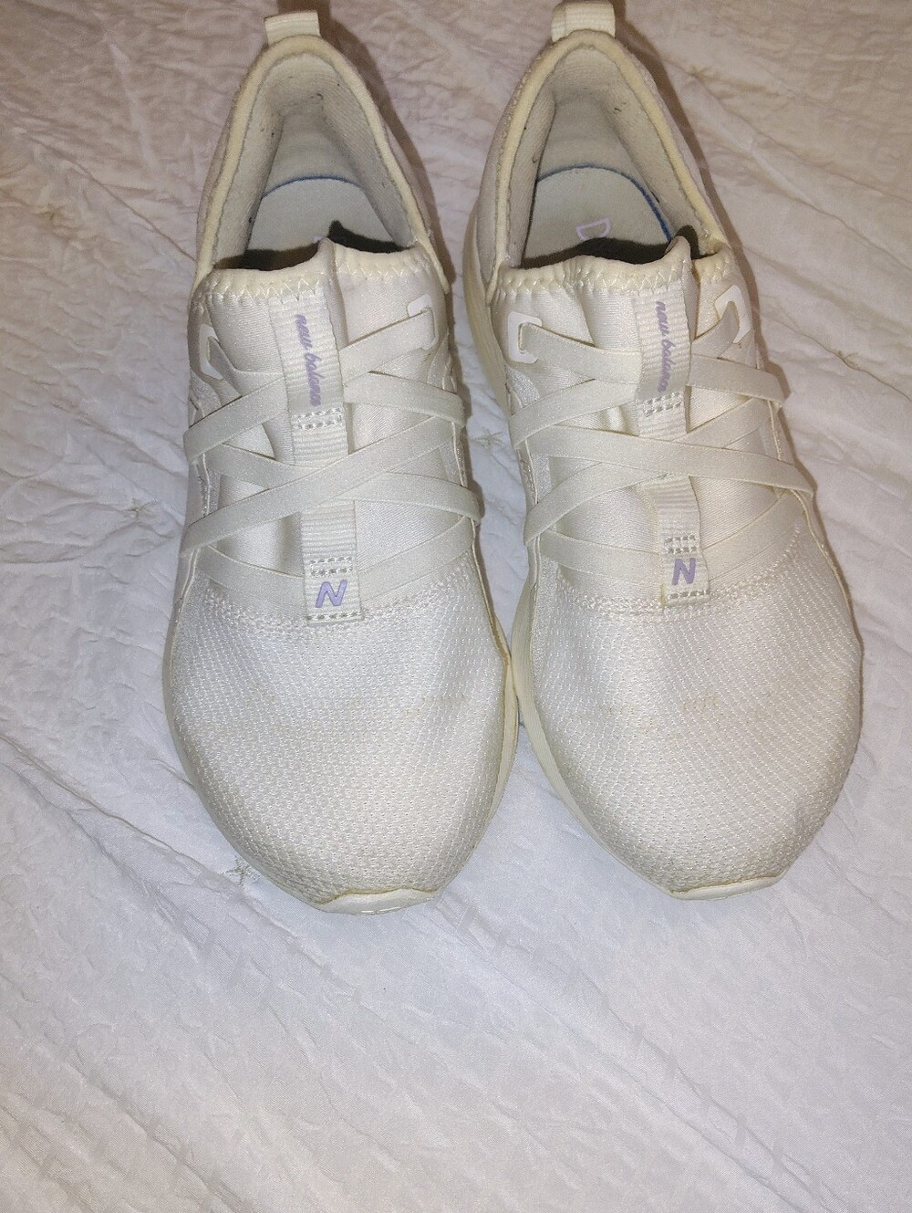 New Balance Women's Cream Slip-On Athletic Sneakers With Cute Floral N On Heel